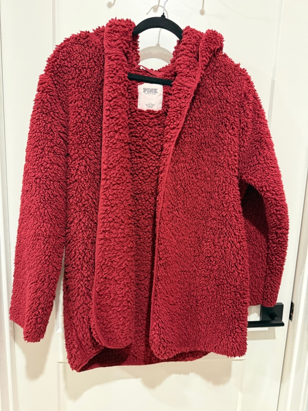 PINK Victoria's Secret Deep Red Plush Sherpa Hooded Robe